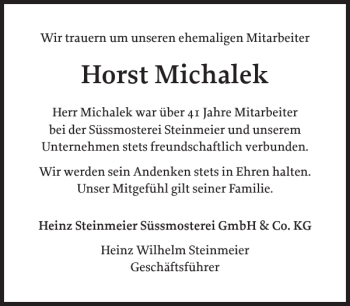 Traueranzeige von Horst Michalek von Flensburger Tageblatt