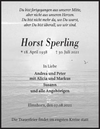 Traueranzeige von Horst Sperling von Elmshorner Nachrichten