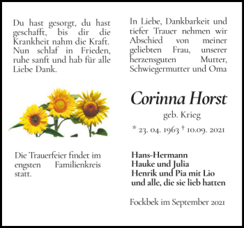 Traueranzeige von Corinna Horst von Landeszeitung