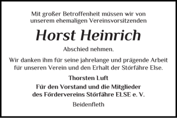 Traueranzeige von Horst Heinrich von Norddeutsche Rundschau