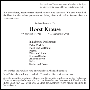 Traueranzeige von Horst Krause von Ostholsteiner Anzeiger