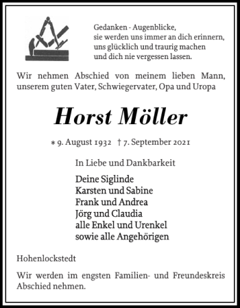 Traueranzeige von Horst Möller von Norddeutsche Rundschau