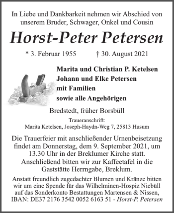 Traueranzeige von Horst-Peter Petersen von Flensburger Tageblatt