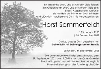 Traueranzeige von Horst Sommerfeldt von Landeszeitung
