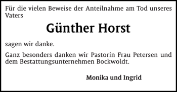 Traueranzeige von Günther Horst von Norddeutsche Rundschau