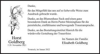 Traueranzeige von Horst Goldberg von Uetersener Nachrichten