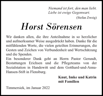 Traueranzeige von Horst Sörensen von Flensburger Tageblatt