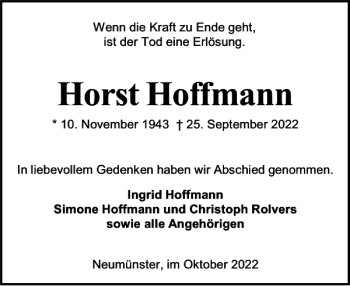 Traueranzeige von Horst Hoffmann von Holsteinischer Courier