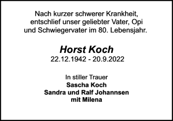 Traueranzeige von Horst Koch von Flensburger Tageblatt