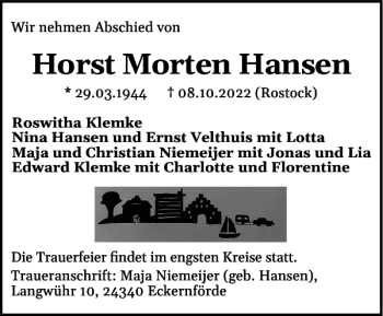 Traueranzeige von Horst Morten Hansen von Flensburger Tageblatt