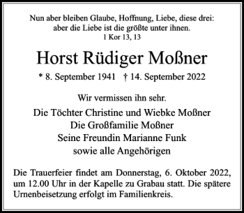 Traueranzeige von Horst Rüdiger Moßner von Stormarner Tageblatt