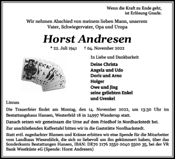 Traueranzeige von Horst Andresen von Flensburger Tageblatt