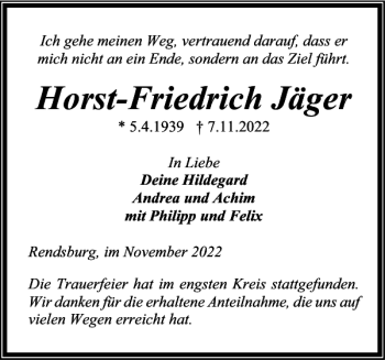 Traueranzeige von Horst-Friedrich Jäger von Landeszeitung