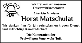 Traueranzeige von Horst Matschulat von Schleswiger Nachrichten
