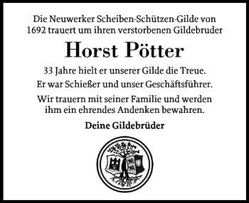 Traueranzeige von Horst Pötter von Landeszeitung