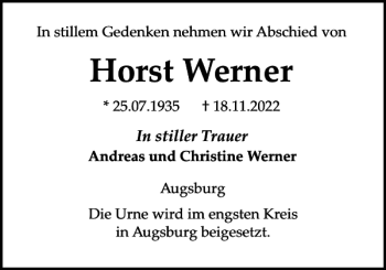 Traueranzeige von Horst Werner von Sylter Rundschau