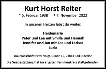 Traueranzeige von Kurt Horst Reiter von Stormarner Tageblatt