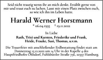 Traueranzeige von Harald Werner Horstmann von Wedel-Schulauer Tageblatt