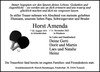 Traueranzeige von Horst Amenda von Uetersener Nachrichten