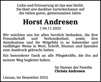 Traueranzeige von Horst Andresen von Flensburger Tageblatt