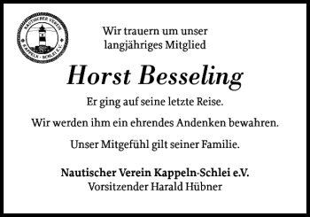 Traueranzeige von Horst Besseling von Schlei-Bote