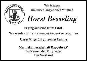 Traueranzeige von Horst Besseling von Schlei-Bote