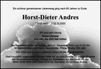 Traueranzeige von Horst-Dieter Andres von Holsteinischer Courier