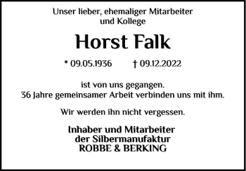 Traueranzeige von Horst Falk von Flensburger Tageblatt
