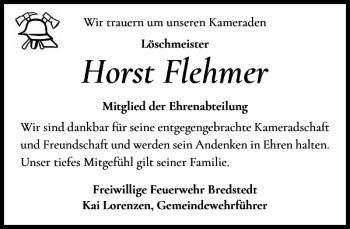 Traueranzeige von Horst Flehmer von Husumer Nachrichten