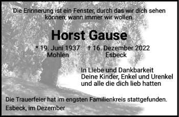 Traueranzeige von Horst Gause von Nordfriesland Tageblatt