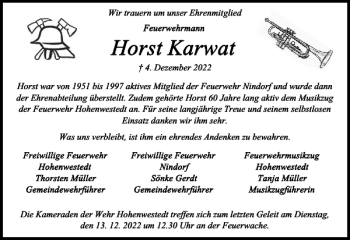 Traueranzeige von Horst Karwat von Landeszeitung