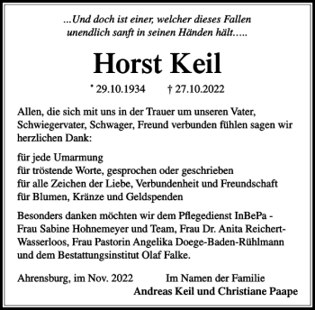 Traueranzeige von Horst Keil von Stormarner Tageblatt