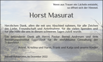 Traueranzeige von Horst Masurat von Pinneberger Tageblatt
