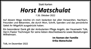 Traueranzeige von Horst Matschulat von Schleswiger Nachrichten