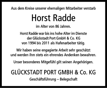 Traueranzeige von Horst Radde von Norddeutsche Rundschau