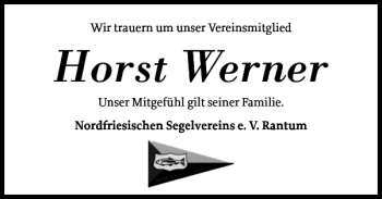 Traueranzeige von Horst Werner von Sylter Rundschau