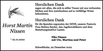 Traueranzeige von Horst Martin Nissen von Flensburger Tageblatt