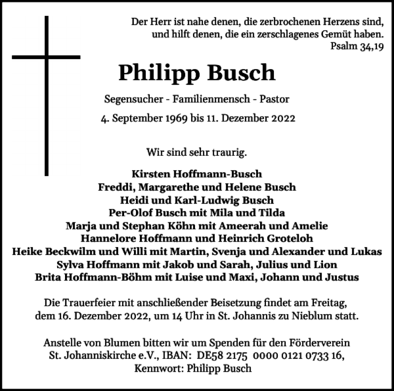  Traueranzeige für Philipp Busch vom 14.12.2022 aus Der Insel-Bote
