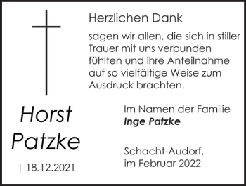 Traueranzeige von Horst Patzke von Landeszeitung