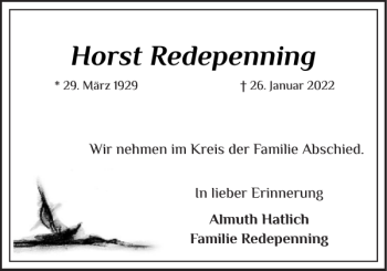 Traueranzeige von Horst Redepenning von Schlei-Bote