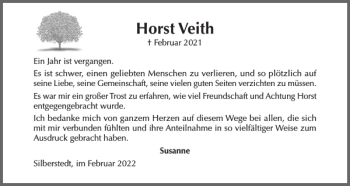 Traueranzeige von Horst Veith von Flensburger Tageblatt