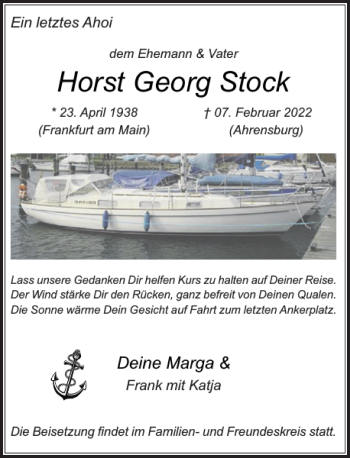 Traueranzeige von Horst Georg Stock von Stormarner Tageblatt