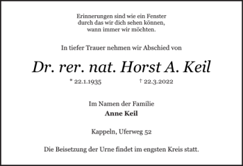 Traueranzeige von Dr. rer. nat. Horst A. Keil  von Schlei-Bote