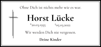 Traueranzeige von Horst Lücke von Holsteinischer Courier