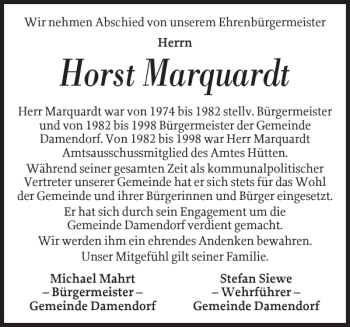 Traueranzeige von Horst Marquardt von Eckernförder Zeitung