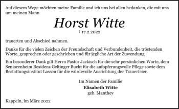 Traueranzeige von Horst Witte von Schlei-Bote