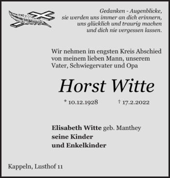 Traueranzeige von Horst Witte von Schlei-Bote