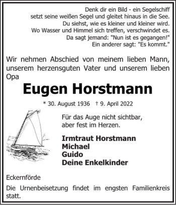 Traueranzeige von Eugen Horstmann von Eckernförder Zeitung