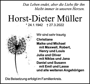 Traueranzeige von Horst-Dieter Müller von Holsteinischer Courier
