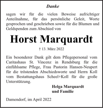 Traueranzeige von Horst Marquardt von Eckernförder Zeitung